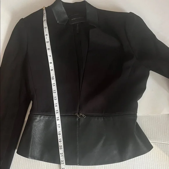 BCBGMaxAzria Black Jacket with Leather Accents removable zipper shoulder pads - Picture 11 of 12
